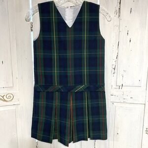 Girls V-Neck Classic Drop Waist Jumper Uniform Box Pleats Trad Plaid Size 7-10